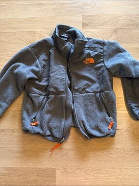 The North Face Gray Fleece Puffer Jacket with Orange Accents
